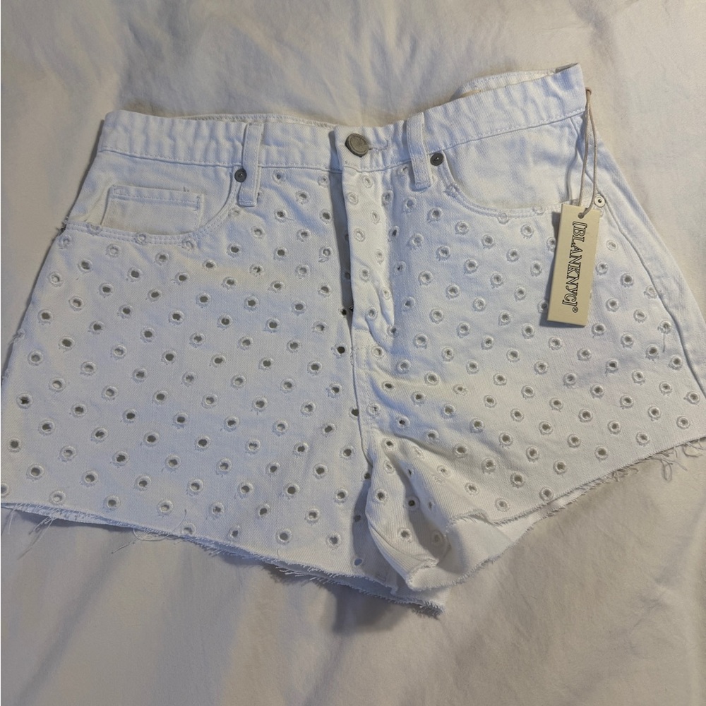 Blank NYC Women's White Eyelet Jean Shorts